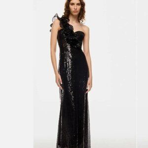 Mac Duggal Sequin Ruffled One-Shoulder Gown **READ FLAW**